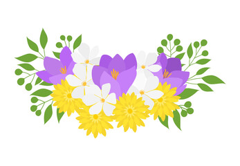 Flora decor composition yellow purple flowers vector illustration