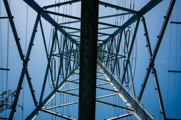 power lines on blue sky