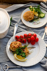 Fish patties fishing near the river. Daylight