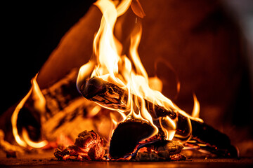 Wood fire in the pizza oven