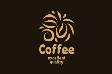 Vector logo with coffee beans drawn on a dark background