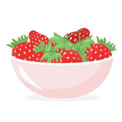 vector illustration of a pink bowl filled with strawberries, isolated on a white background