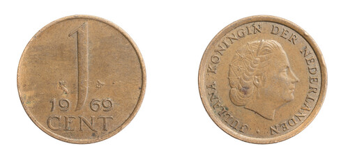 Netherlands one cent coin on a white isolated background