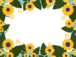 Yellow Flowers With Green Leaves Decorated On White Background And Given Space For Text.