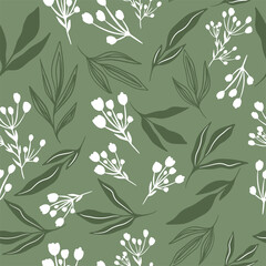 Seamless pattern in floral style on a green background for design vector illustration