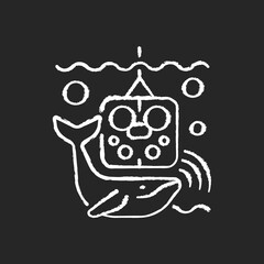 Acoustic recording package chalk white icon on black background. Acoustic surrounding data provided from ocean bottom enviroment and creatures that live there. Isolated vector chalkboard illustration