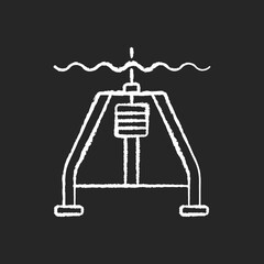 Hydraulically damped gravity corer chalk white icon on black background. Instrument used to sample sediments from ocean floor by penetrating sediment slowly. Isolated vector chalkboard illustration