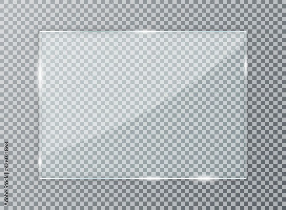 Aufkleber glass plate on transparent background. acrylic and glass texture with glares, light and reflection. 