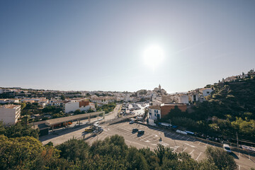 A rainbow over a city