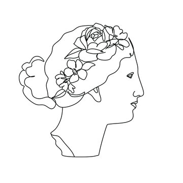 Woman line drawing line art flower head vector image. Logo