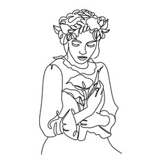 Woman line drawing line art flower head vector image. Logo