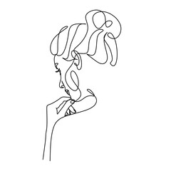 Woman line drawing line art flower head vector image. Logo
