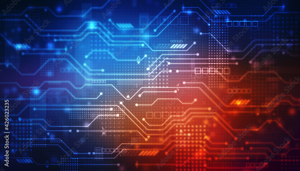 Poster abstract futuristic circuit board illustration, circuit board with various technology elements. abst