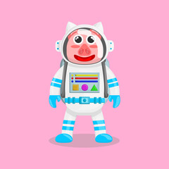 Illustration vector cartoon of cute pig with astronaut costume. Childish cartoon design suitable for product design of children's books, t-shirt, greeting cards etc