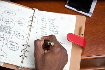 hand writing on a notebook