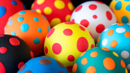 Small plastiline balls rich in different colors. Colored balls with polka dot patterns. Really...