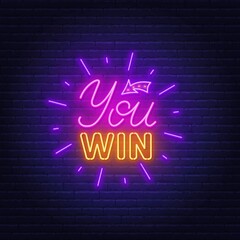 You win neon sign on a brick wall background.