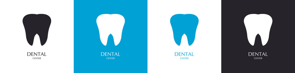 Dentist center logos set. Tooth logo. Dental treatment. Vector illustration