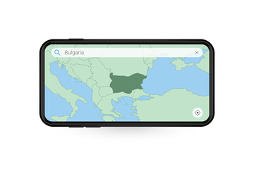 Searching map of Bulgaria in Smartphone map application. Map of Bulgaria in Cell Phone.