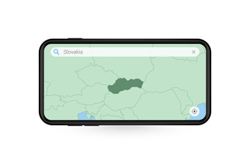 Searching map of Slovakia in Smartphone map application. Map of Slovakia in Cell Phone.