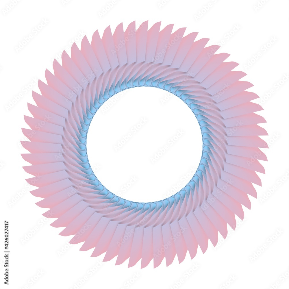 Poster blue-pink pattern in the form of a circle on a white background. 3d rendering illustration. decor. c
