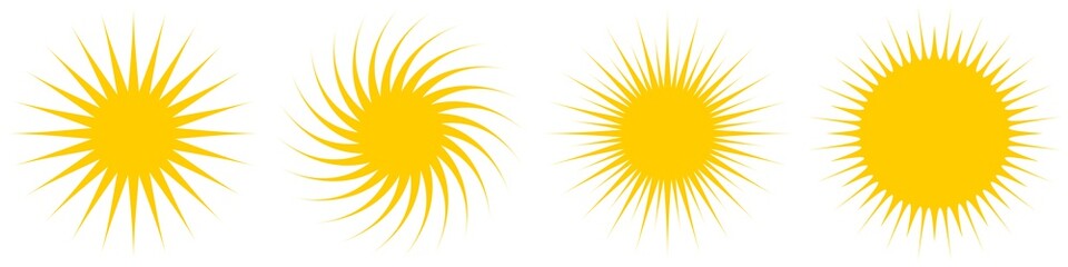Sonne oder Sonnenschein Symbol Kollektion als Vektor auf einem weißen isolierten Hintergrund.
Gezackte Strahlen.