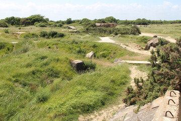 Fototapeta na wymiar ruins of a bunker at the pointe du hoc in normandy (france) 