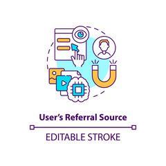 User referral source concept icon. Customer internet activity. Marketing strategy. Smart content idea thin line illustration. Vector isolated outline RGB color drawing. Editable stroke
