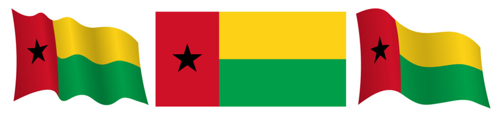 Fototapeta premium flag of Guinea Bissau in static position and in motion, fluttering in wind in exact colors and sizes, on white background