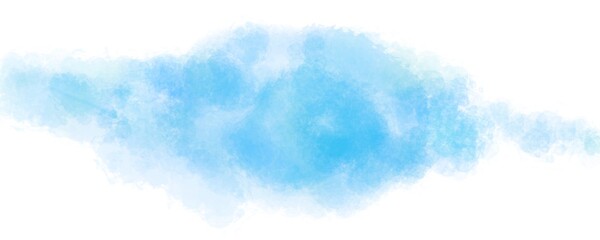 blue and white background of digital watercolor clouds on bright blue background, abstract painted white smoke or haze in blotches and blobs. 