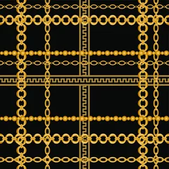 Foto op Plexiglas Glamour stijl Naadloze patroon versierd met edelstenen, gouden kettingen en parels.