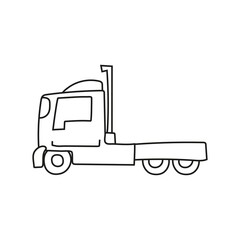 Hand drawn doodle truck for coloring children book. Simple line, 2 - 4 age group. Big mashines, lorry, havy vehicle transport