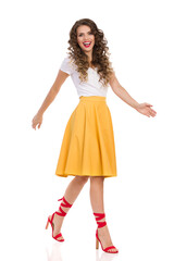 Happy Young Woman In Is Walking And Laughing