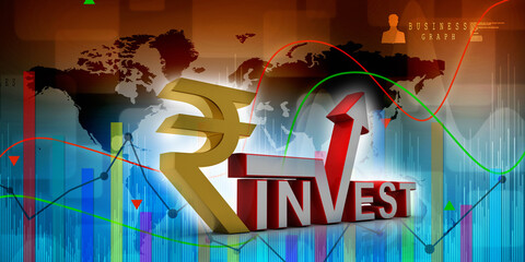 Rupee currency invest.3D rendering illustration
