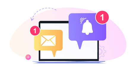 Unread email notification. New message on the computer screen. Vector illustration. Buttons on the phone screen, icons