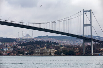 Turkey. Istanbul. 15 Temmuz Schehitler Bridge over the Bosphorus Strait. Car crossing.