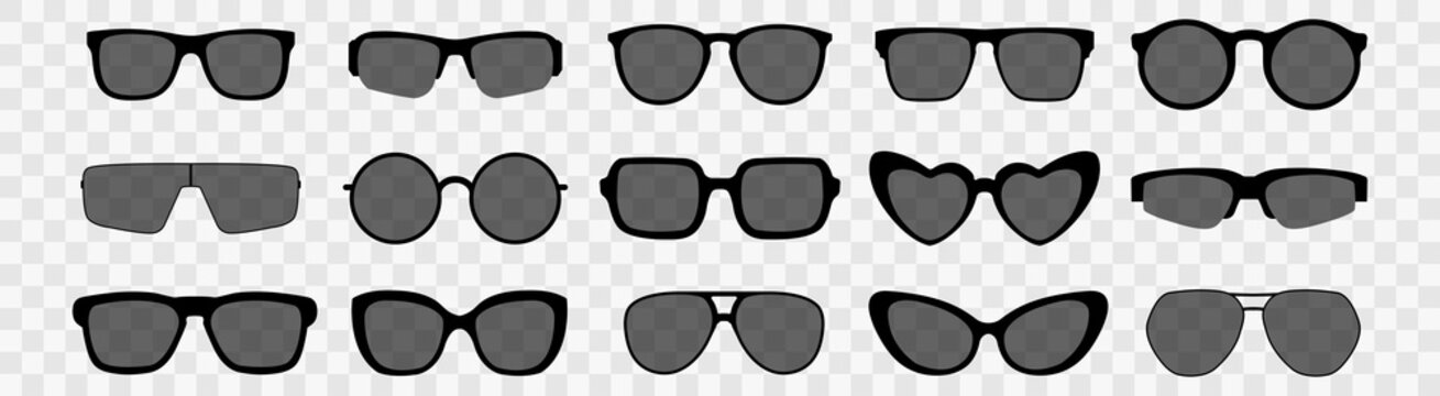 Transparent sunglasses collection. Set of trendy glasses. Summer accessory. Vector design