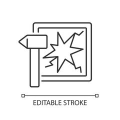Break glass in case of emergency linear icon. Equipment for protection. Flame extinguishing tools. Thin line customizable illustration. Contour symbol. Vector isolated outline drawing. Editable stroke