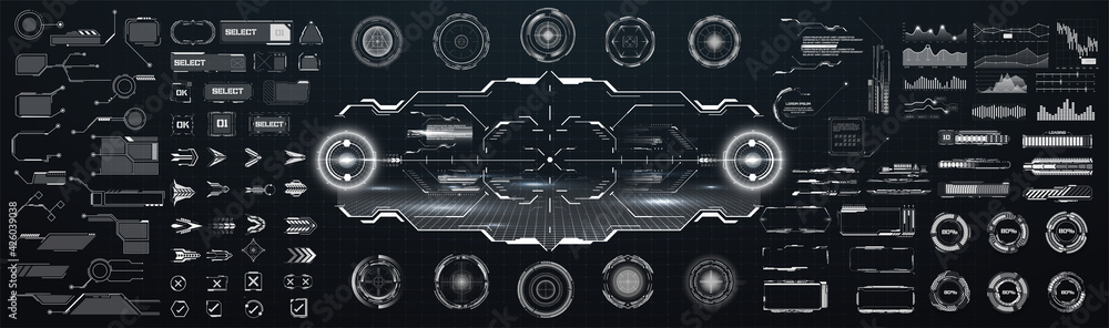 Poster mega set futuristic hud, hi-tech elements. statistics and data, information infographic. big collect