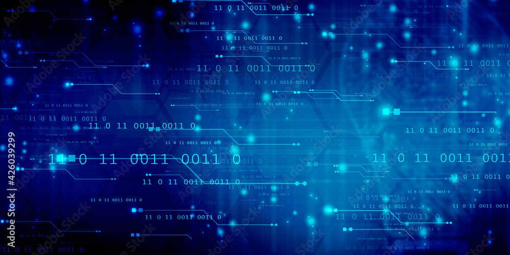Poster 2d illustration abstract digital binary data on computer screen