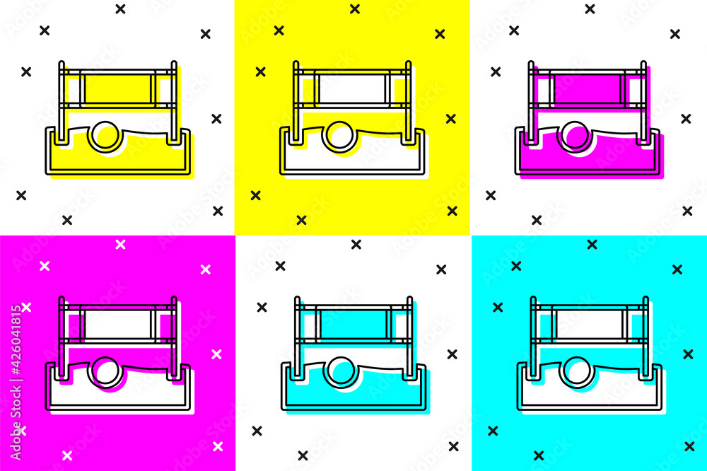 Poster set volleyball net with ball icon isolated on color background. vector