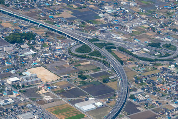 東海北陸自動車道の一宮木曽川インターチェンジ付近を空撮