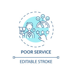 Poor service concept icon. Typical consumer rights violation claim idea thin line illustration. Unsatisfactory quality. False promises. Vector isolated outline RGB color drawing. Editable stroke