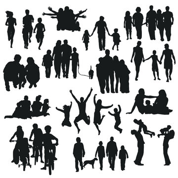 Family Silhouette Vector Design Illustration. People in Group Clip Art Icon Collection Set.