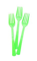 Fototapeta na wymiar Plastic forks on white background