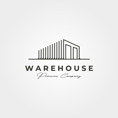 warehouse storage line art logo vector illustration design, line art style