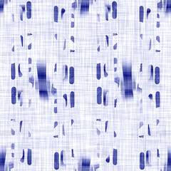 Denim blue white tonal glitch geo linen texture. Seamless textile effect background. Modern indigo dye pattern. Coastal cottage beach decor. Rustic vintage washed out geometric fabric material tile
