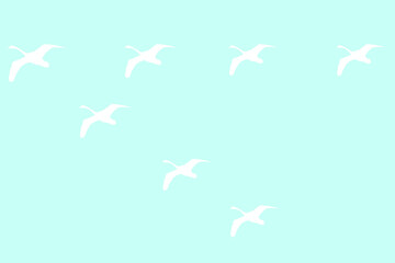 A wedge of swans in the sky, silhouette, isolated. Vector stock illustration.migratory birds and bird migration from the south. 