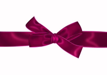 Decorative dark pink bow with horizontal dark pink ribbon isolated on white background.j