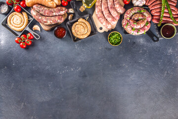 Fototapeta na wymiar Set of different raw sausages